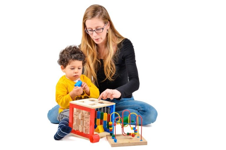 Mother and son playing together