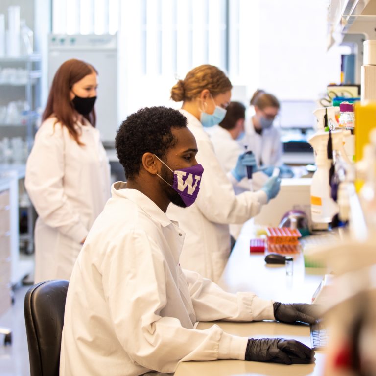 Researcher working in lab