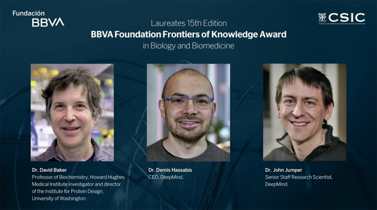 BBVA Frontiers of Knowledge award recipients David Baker, Demis Hassabis and John Jumper