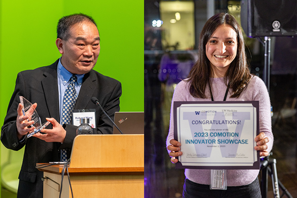 Ruikang "Ricky" Wang and Felicia Watson accepting awards
