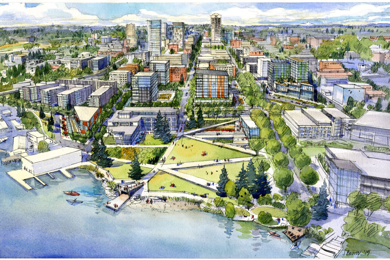 illustration of aerial view of Portage Bay Crossing UW W27