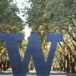The large "W" sculpture on the northern edge of UW's Seattle campus