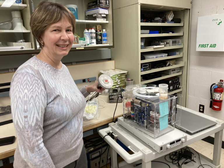 Vera Khokhlova in her lab