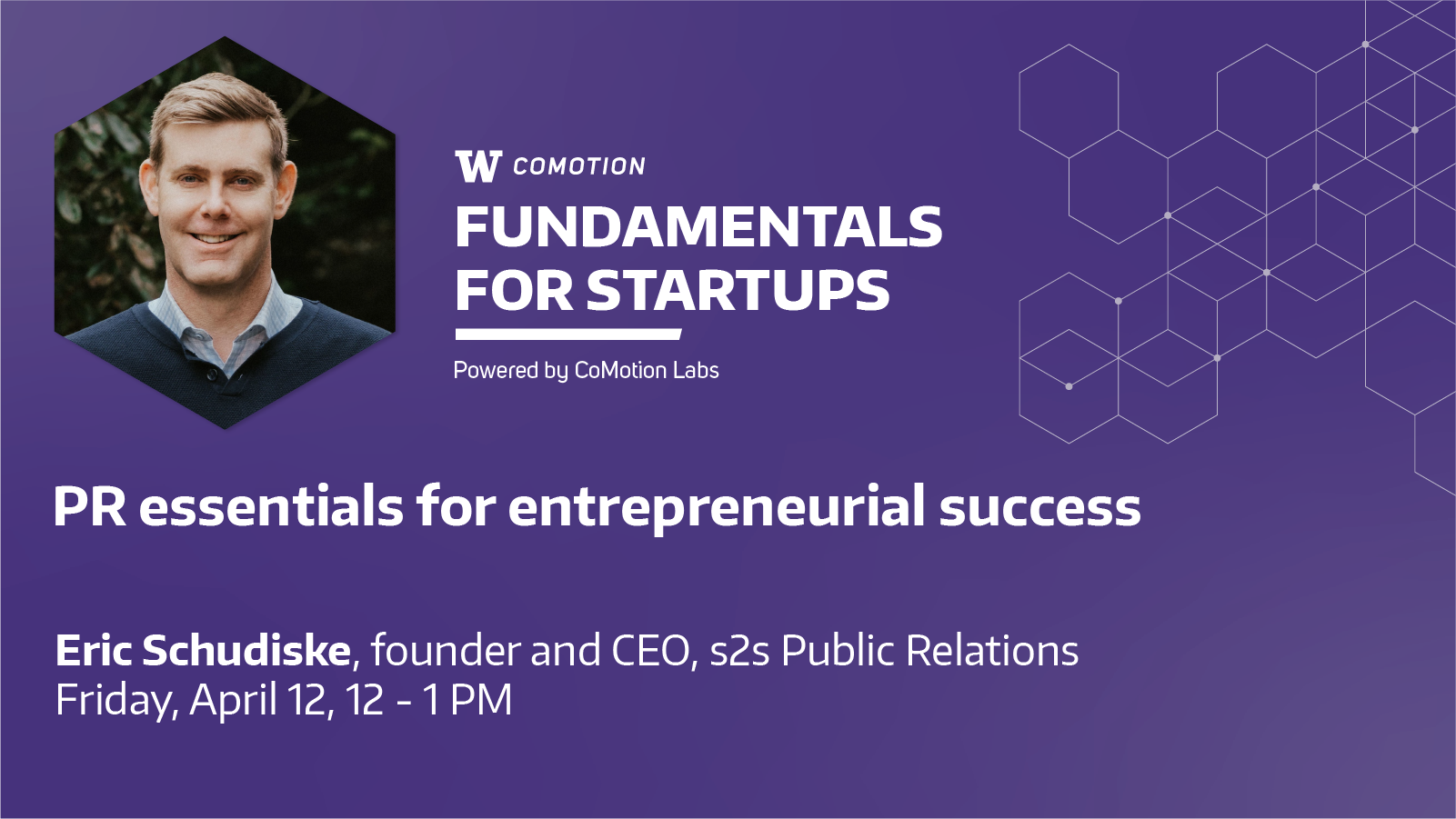 "Fundamentals for Startups" with headshot of speaker