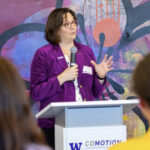 UW Provost Tricia Serio speaks to audience at CoMotion's open house