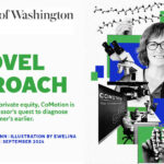 UW Magazine story with headline "Novel Approach" and collage imagery that illustrates the article