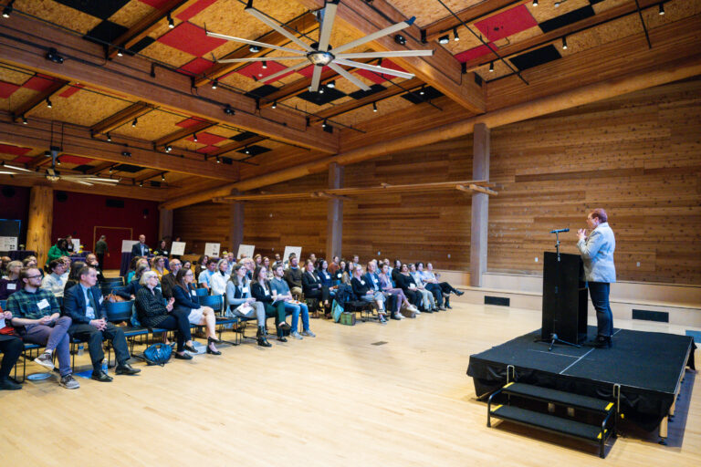 Nora Disis addresses the audience at the 2024 UW School of Medicine Inventor of the Year award, which honored her contributions.