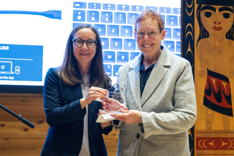Shelly Sakiyama-Elbert, vice dean of research and graduate education at UW's School of Medicine, with 2024 Inventor of the Year Nora Disis