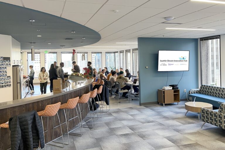 The coworking space and lounge at the new Seattle Climate Innovation Hub