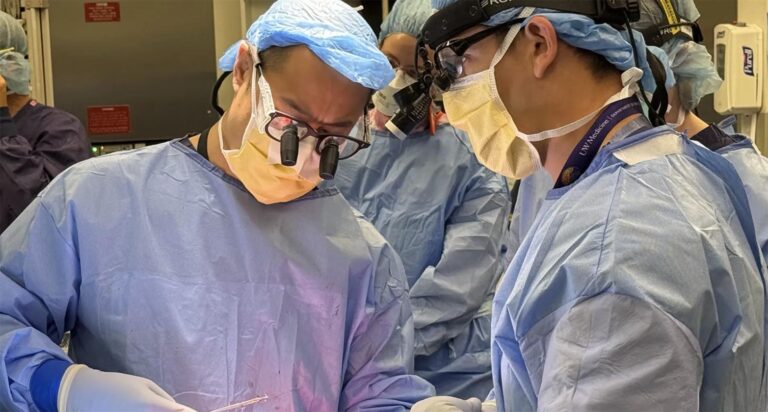 neurosurgeons Andrew Ko (left) and Ben Grannan