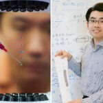 Jared Nakahara and lab experiment + Sen Zhang holding their innovation