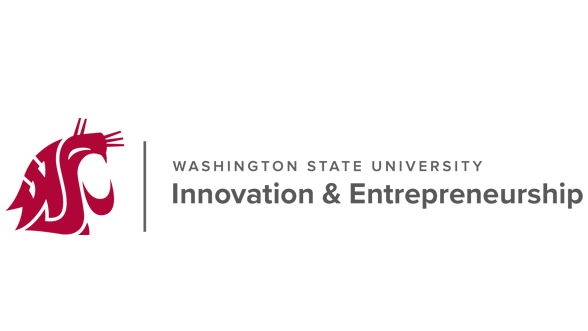 Washington State University Innovation & Entrepreneurship logo featuring the crimson Cougar head mark and gray text