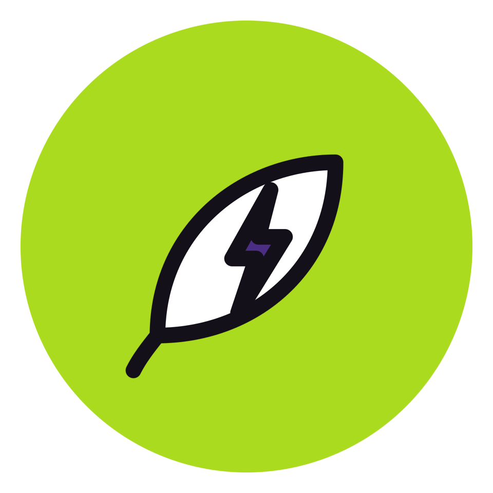 Leaf with a lightning bolt representing energy and sustainability.
